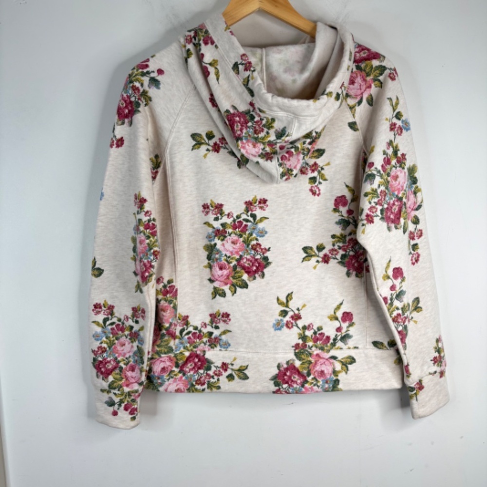 Anthropologie Daily Practice Floral Hoodie M Beige Cottage Boho Lounge Spring - Picture 7 of 12